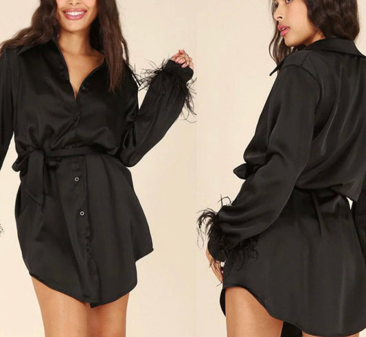 Feathered Satin Dress
