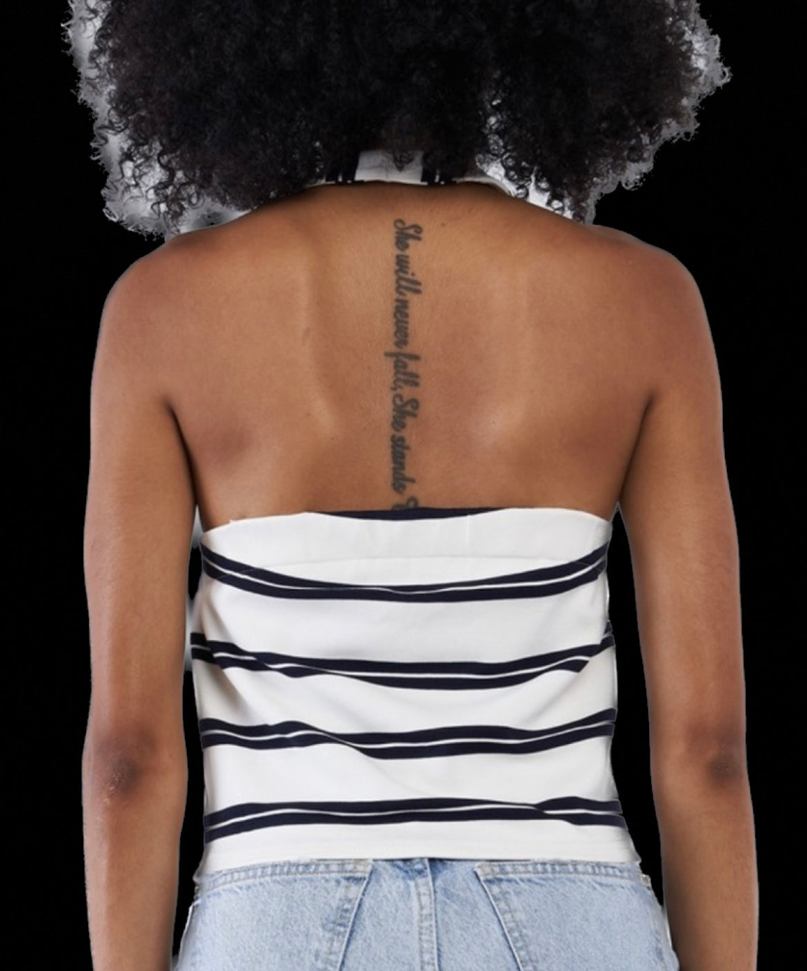 Striped Halter Zip Up Top