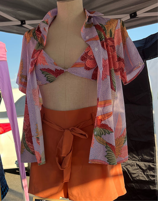 Floral Print Top and Bra Set