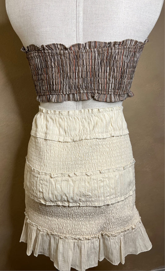Cream Smocked Skirt
