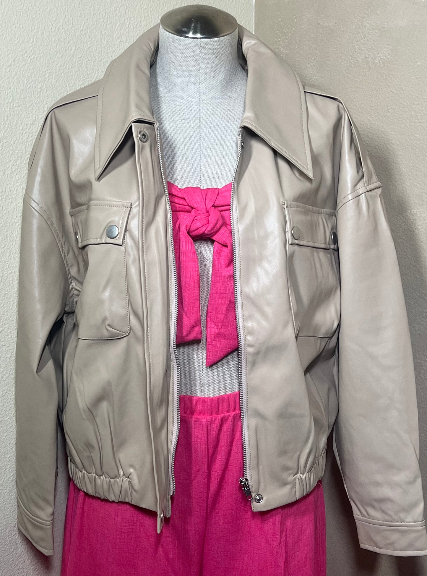 Tan Leather Bomber