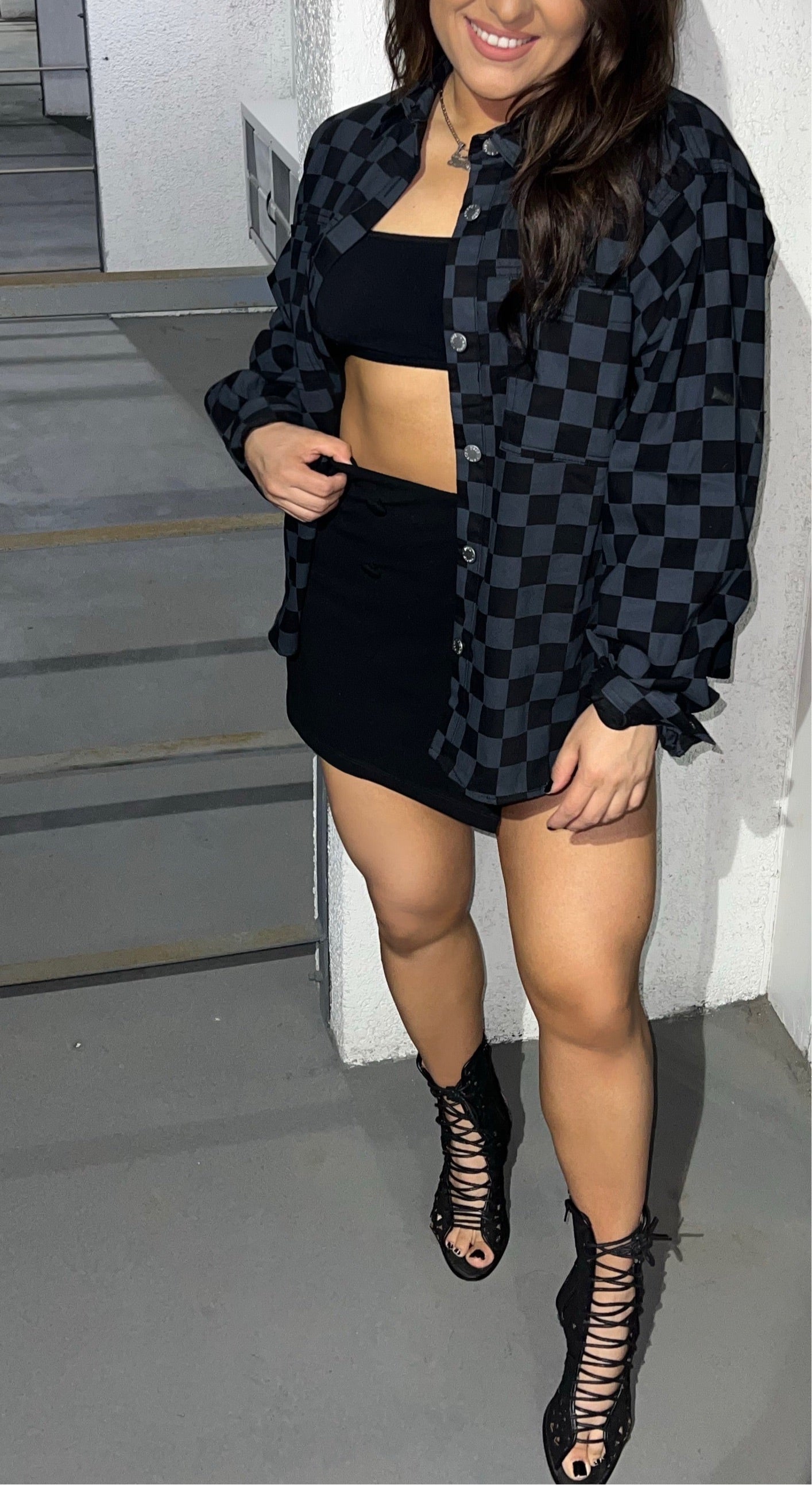 Oversized checkered button up