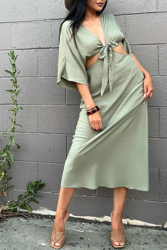 Sage Cutout Maxi Dress