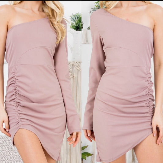 Muave One Sleeve Dress