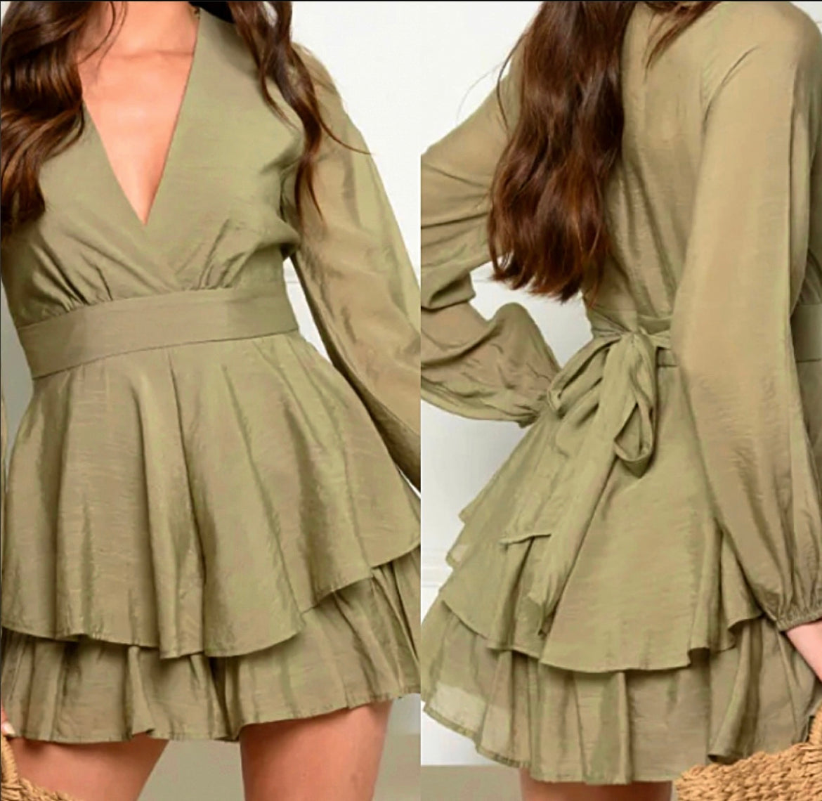 Olive Ruffled Romper