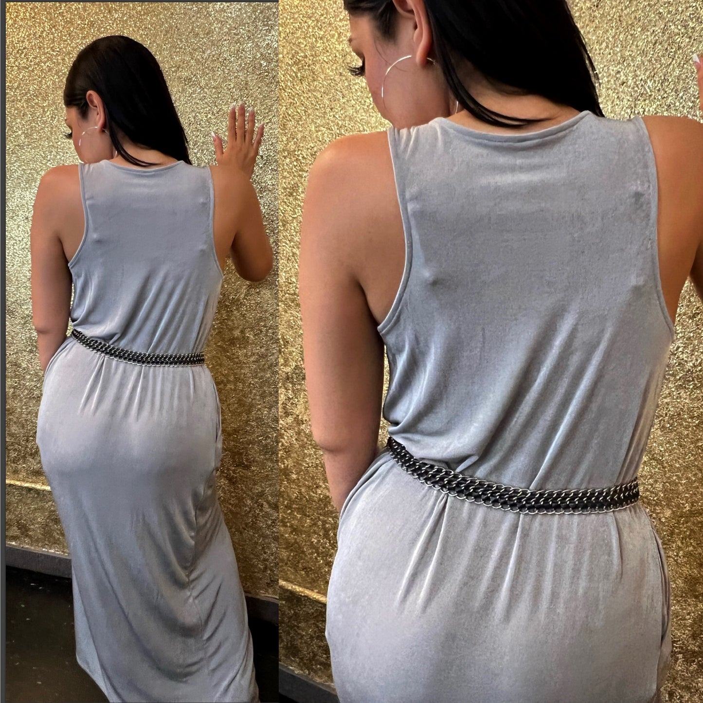 Metallic Gray Maxi Stretchy Dresss