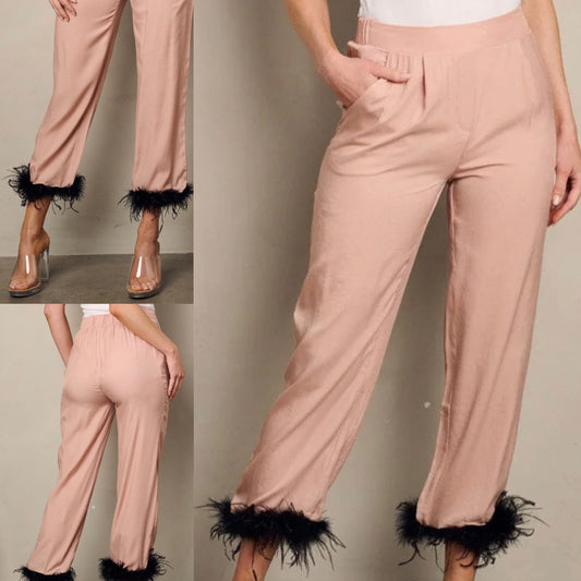 Blush Feathered Cropped Pants