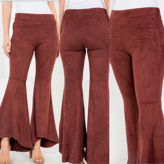 Dark Burgundy Suede Bell Bottoms