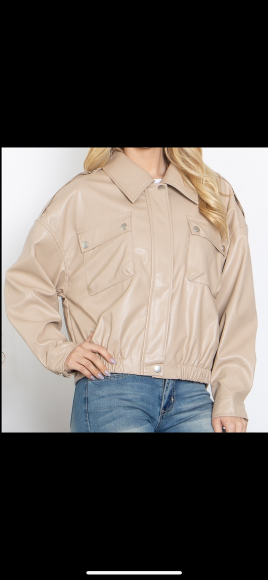 Tan Leather Bomber