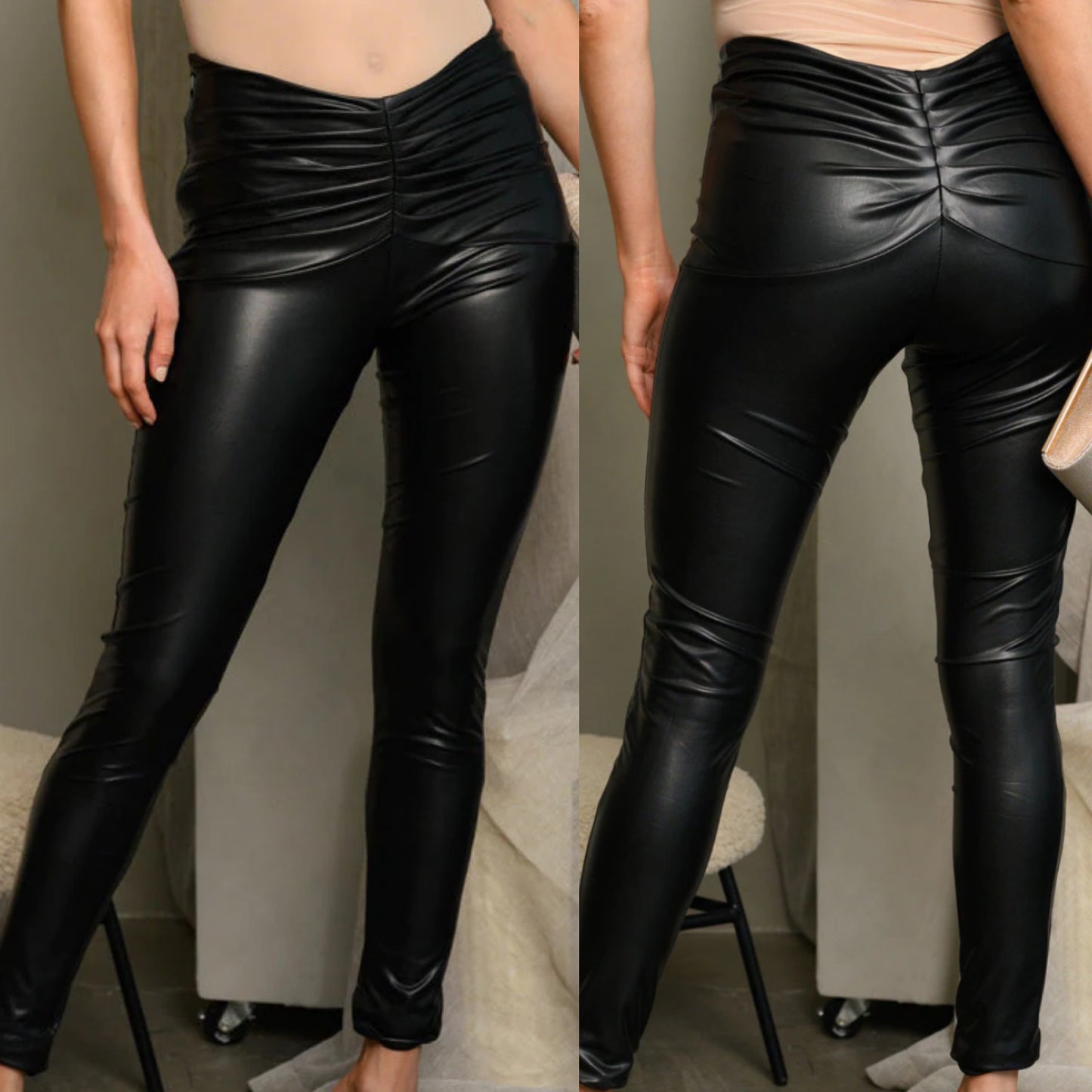 faux leather pants with a scrunch