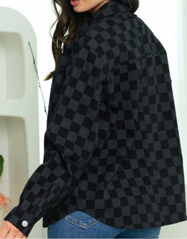 Oversized checkered button up