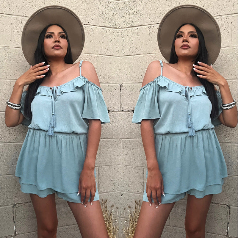 Sage Ruffled Romper