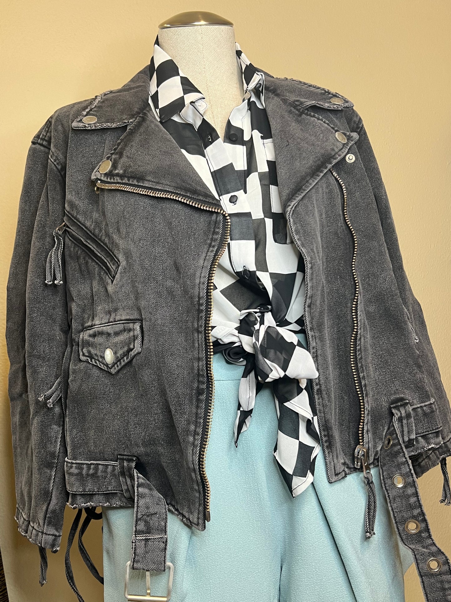 Vintage Denim Belted Jacket
