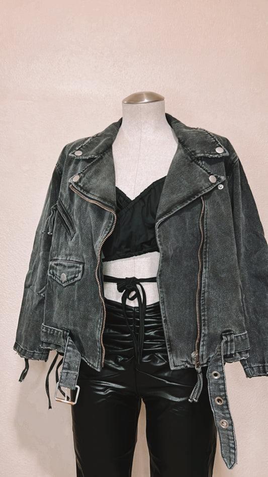 Vintage Denim Belted Jacket